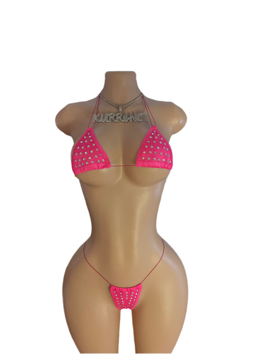 Rhinestone Bikini Hot Pink