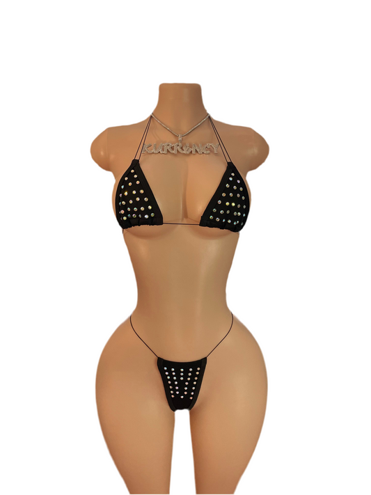 Rhinestone Bikini Black
