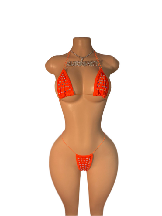 Rhinestone Bikini Orange